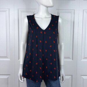 ALFRED SUNG women's medium Sleeveless navy blue top with red pattern LIKE NEW!!